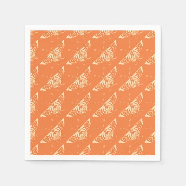 Stylized Deco butterfly  - coral orange Napkin (Front)