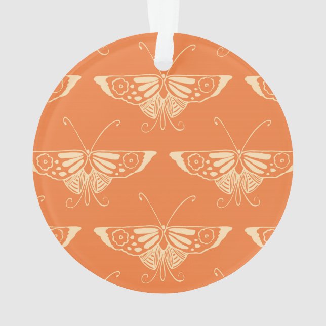 Stylized Deco butterfly  - coral orange Ornament (Back)