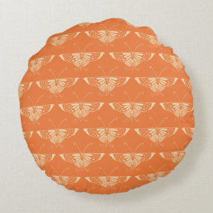 Stylized Deco butterfly  - coral orange Round Pillow