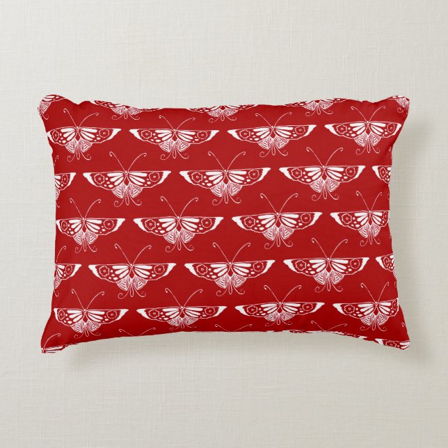 Stylized Deco butterfly  - dark red and white Accent Pillow (Front)