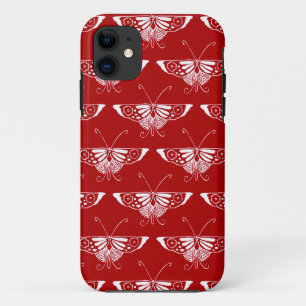 Stylized Deco butterfly  - dark red and white iPhone 11 Case