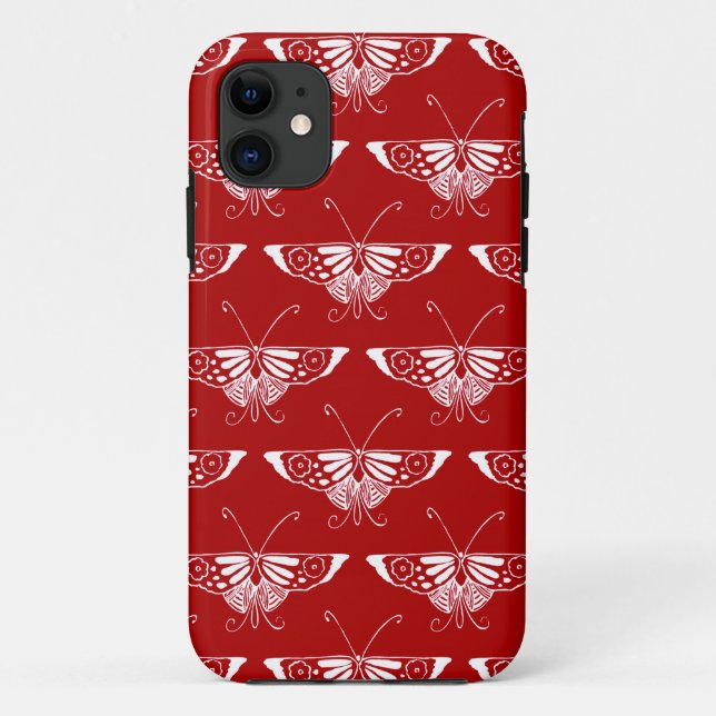 Stylized Deco butterfly  - dark red and white Case-Mate iPhone Case (Back)