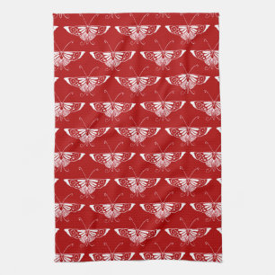 Stylized Deco butterfly - dark red and white Kitchen Towel