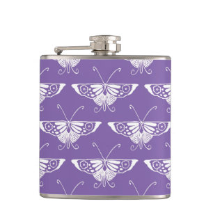 Stylized Deco butterfly - dusty lilac Hip Flask