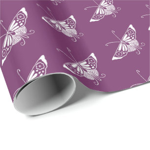 Stylized Deco butterfly - eggplant purple Wrapping Paper