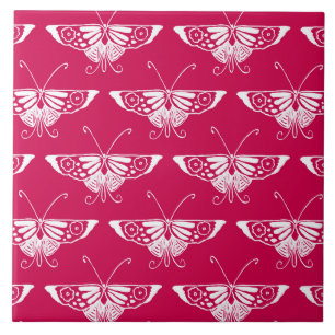 Stylized Deco butterfly - fuchsia pink Tile