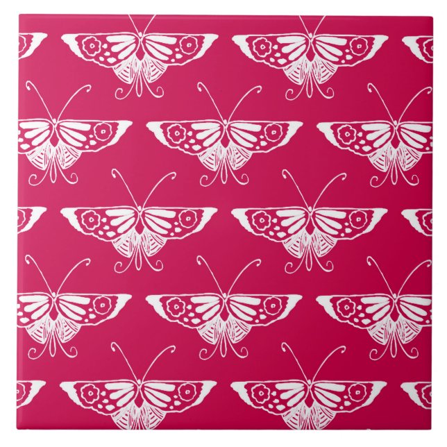 Stylized Deco butterfly  - fuchsia pink Tile (Front)
