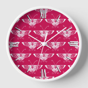 Stylized Deco butterfly - fuchsia pink Wall Clock