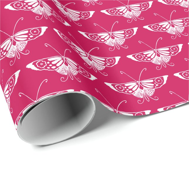 Stylized Deco butterfly  - fuchsia pink Wrapping Paper (Roll Corner)