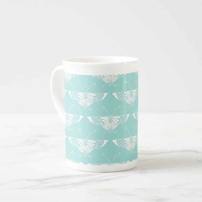 Stylized Deco butterfly  - ice blue Bone China Mug (Front Left)