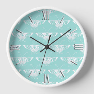 Stylized Deco butterfly - ice blue Wall Clock