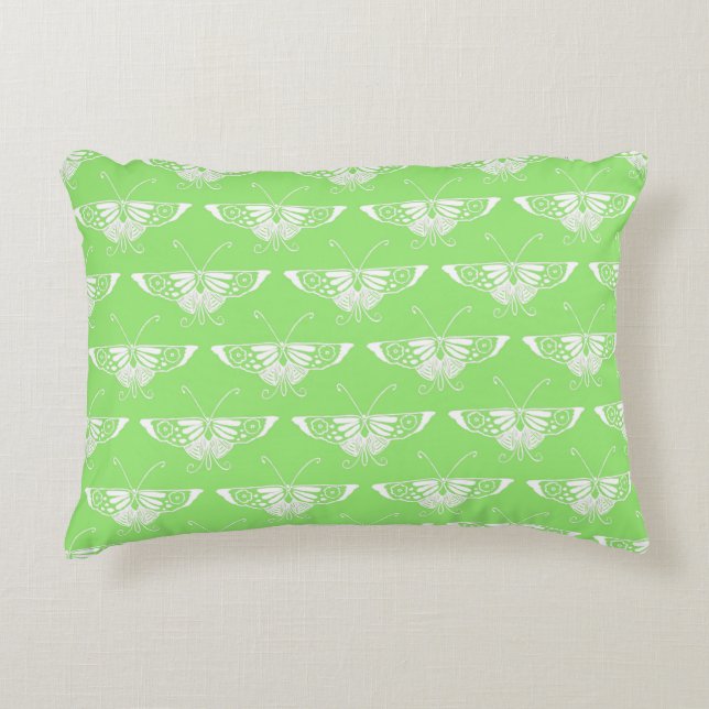 Stylized Deco butterfly  - lime green Decorative Pillow (Front)