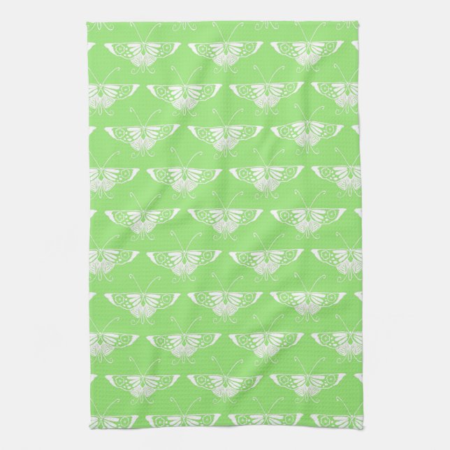 Stylized Deco butterfly  - lime green Kitchen Towel (Vertical)