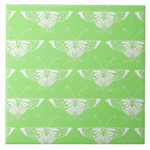 Stylized Deco butterfly - lime green Tile