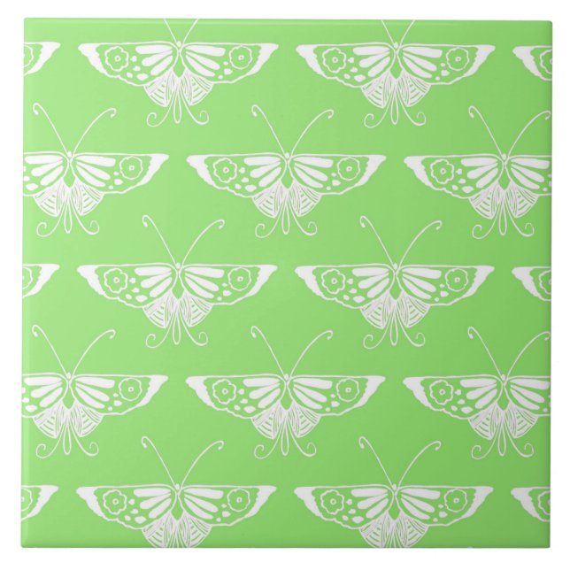 Stylized Deco butterfly  - lime green Tile (Front)