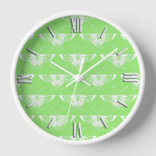 Stylized Deco butterfly  - lime green Wall Clock