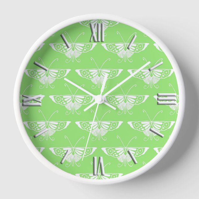 Stylized Deco butterfly  - lime green Wall Clock (Front)