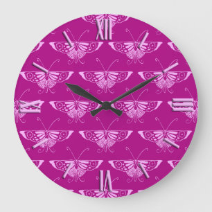Stylized Deco butterfly - magenta and pink Large Clock