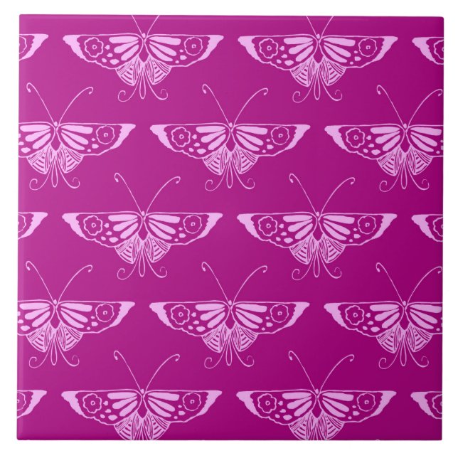 Stylized Deco butterfly  - magenta and pink Tile (Front)