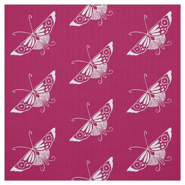 Stylized Deco Butterfly, Magenta Fabric (Swatch)
