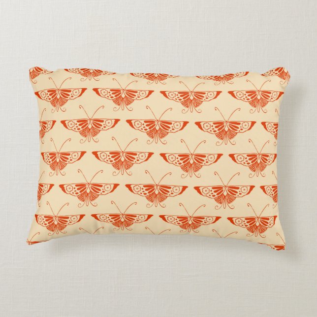 Stylized Deco butterfly  - mandarin orange Accent Pillow (Back)