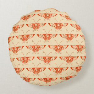 Stylized Deco butterfly - mandarin orange Round Pillow