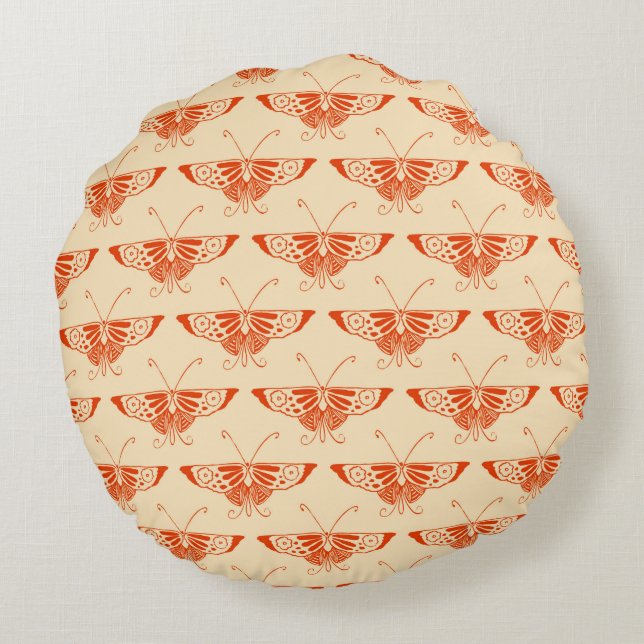 Stylized Deco butterfly  - mandarin orange Round Pillow (Back)