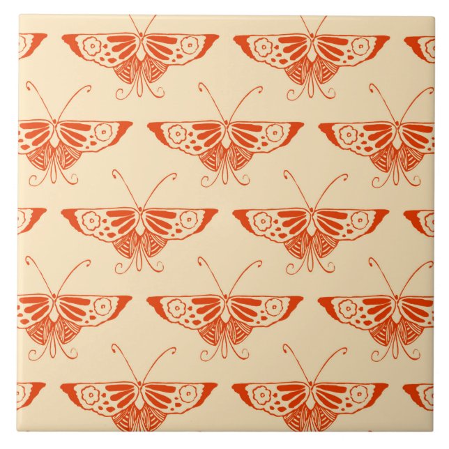 Stylized Deco butterfly  - mandarin orange Tile (Front)