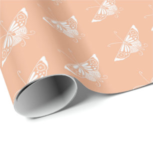 Stylized Deco butterfly  - peach Wrapping Paper