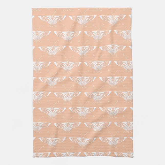 Stylized Deco butterfly  - soft peach Kitchen Towel (Vertical)