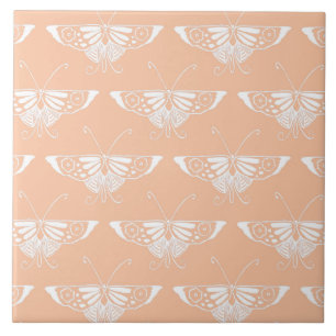 Stylized Deco butterfly  - soft peach Tile