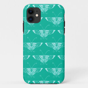 Stylized Deco butterfly  - turquoise and aqua iPhone 11 Case