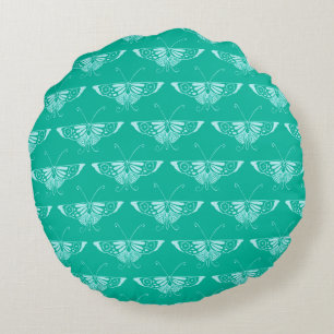 Stylized Deco butterfly  - turquoise and aqua Round Pillow