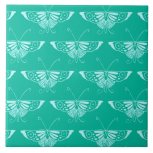 Stylized Deco butterfly  - turquoise and aqua Tile
