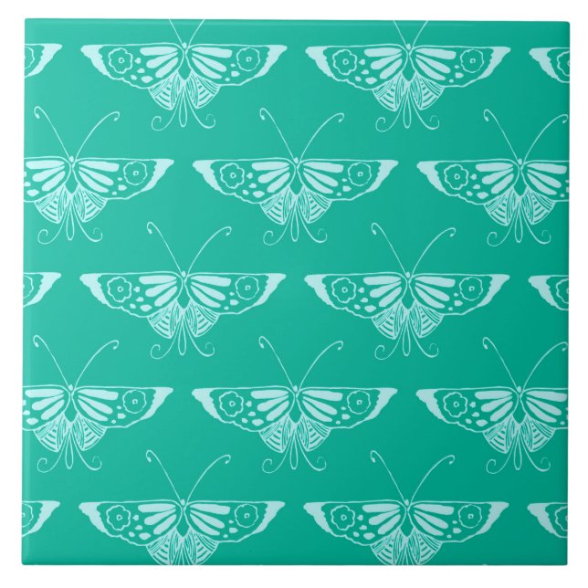 Stylized Deco butterfly  - turquoise and aqua Tile (Front)