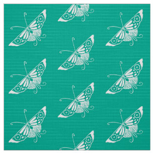 Stylized Deco Butterfly, Turquoise Fabric