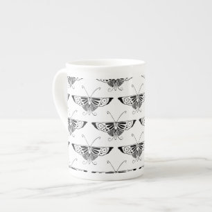 Stylized Deco butterfly - white and black Bone China Mug