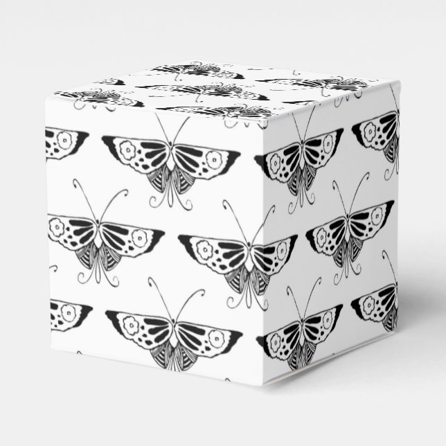 Stylized Deco butterfly  - white and black Favor Box (Front Side)