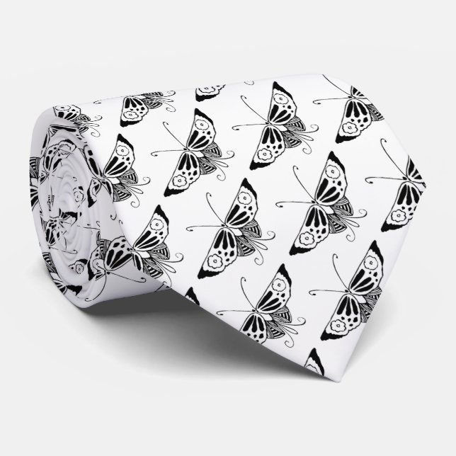Stylized Deco butterfly  - white and black Tie (Rolled)