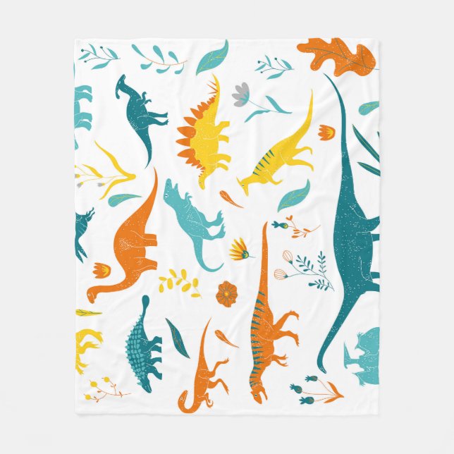 Stylized dinosaurs, floral elements, cute. fleece blanket (Front)