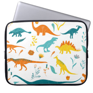 Stylized dinosaurs, floral elements, cute. laptop sleeve