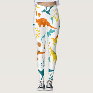 Stylized dinosaurs, floral elements, cute. leggings