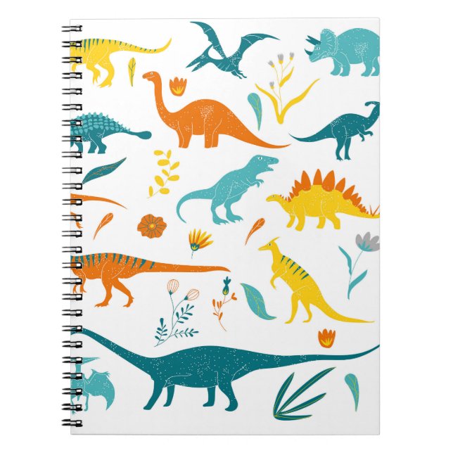 Stylized dinosaurs, floral elements, cute. notebook (Front)