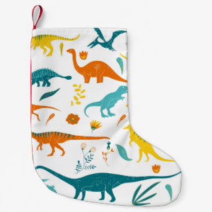 Stylized dinosaurs, floral elements, cute. small christmas stocking