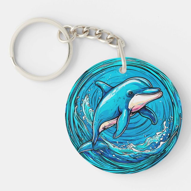 Stylized dolphin swimming keychain (Front)