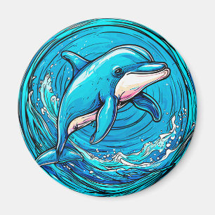 Stylized dolphin swimming magnet
