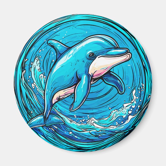 Stylized dolphin swimming magnet (Front)
