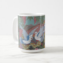 Stylized Doves in Blooming Garden