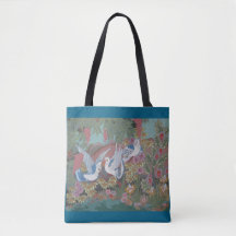 Stylized Doves in Blooming Garden