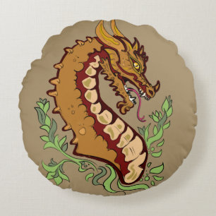 Stylized Dragon Round Pillow